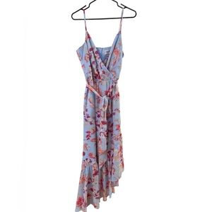 Eliza J floral asymmetrical formal blue and pink maxi dress